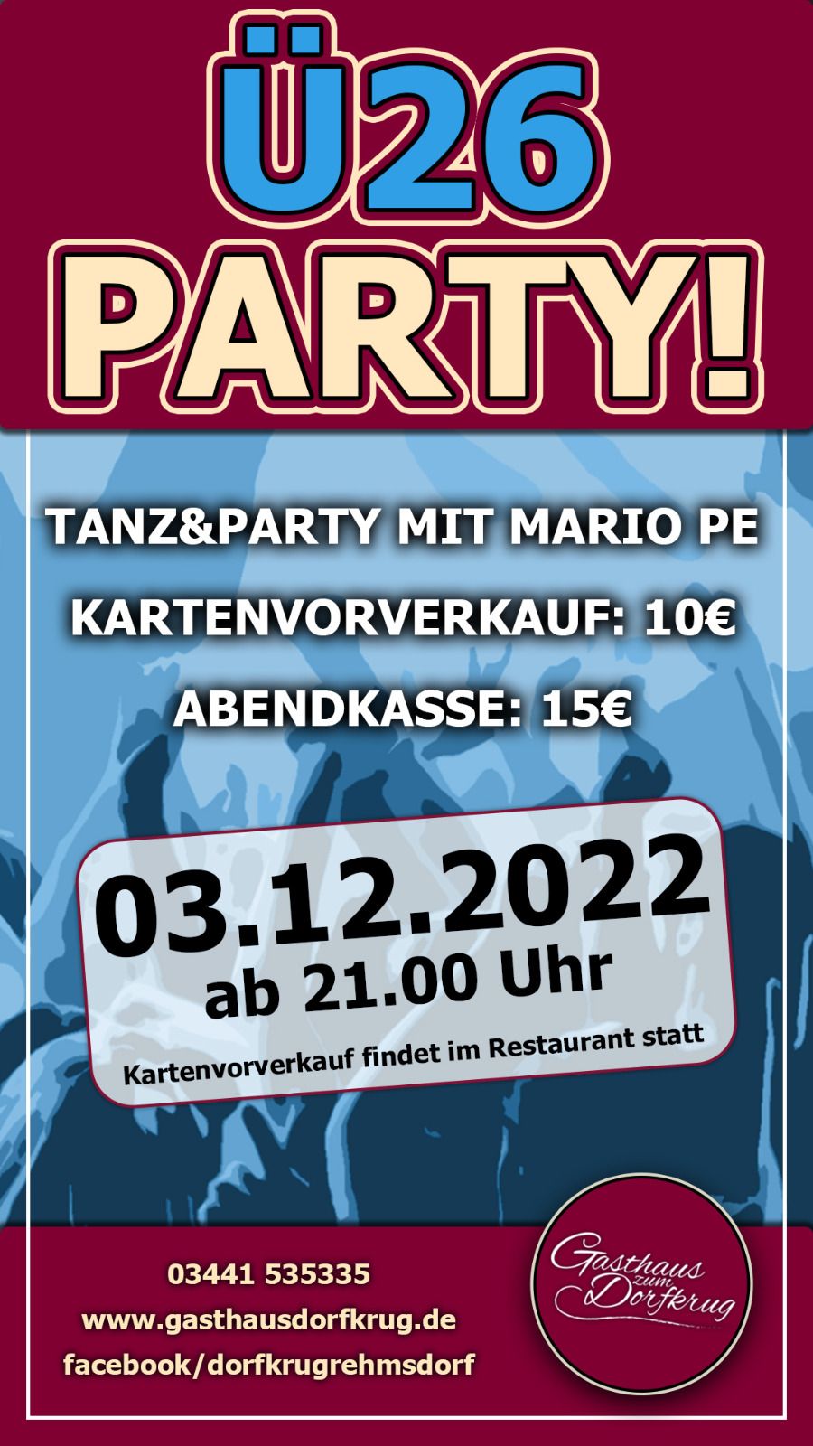 Ü26 Party am 3.12.2022 im Gasthaus Dorfkrug Rehmsdorf