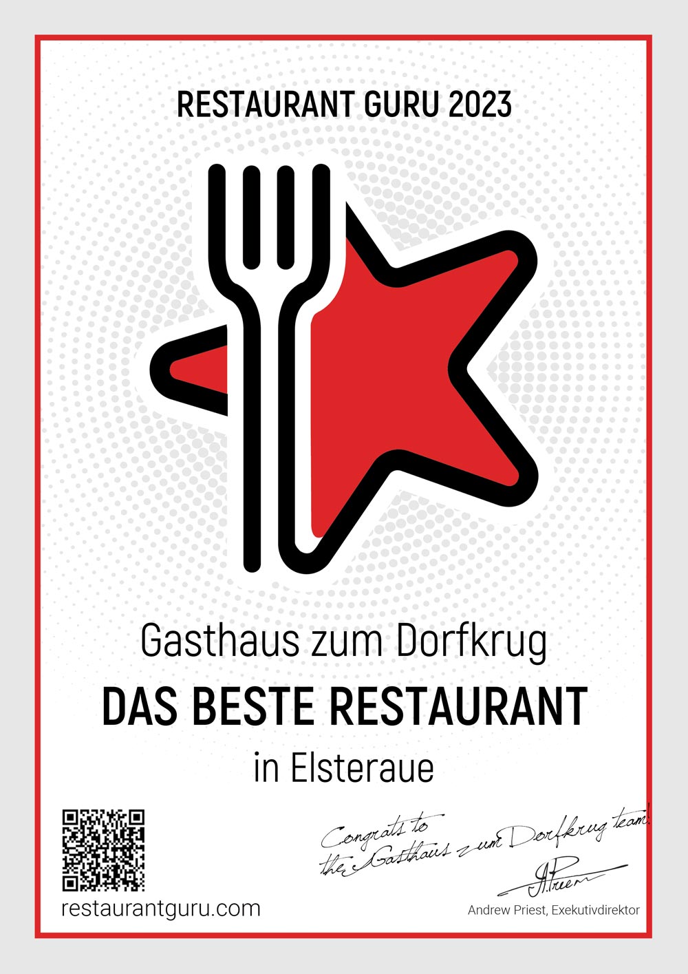 Restaurant Guru Zertifikat Dorfkrug Rehmsdorf